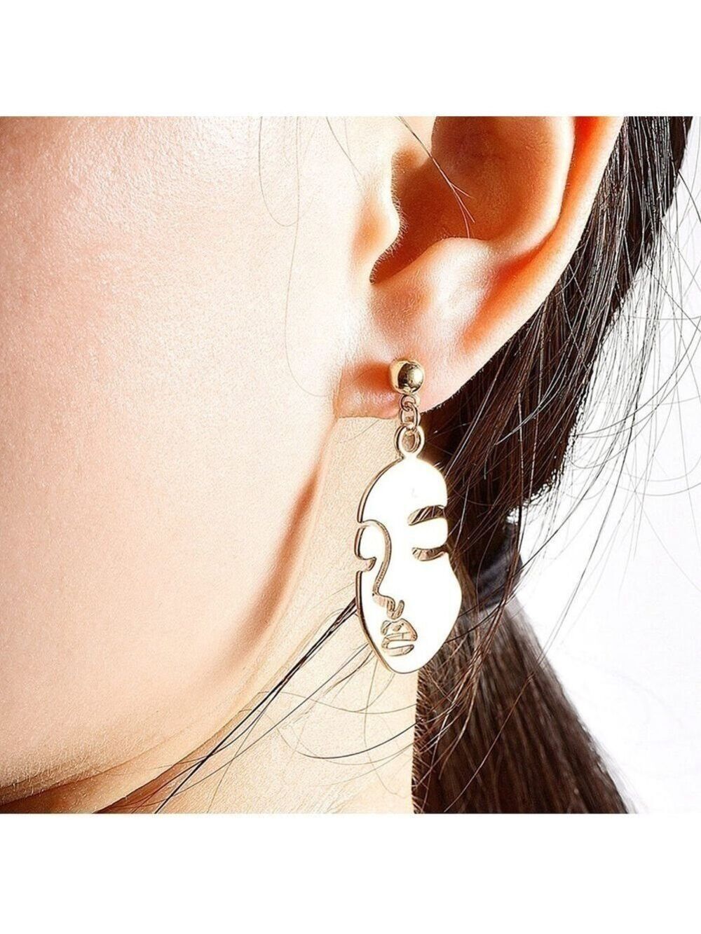 NEW-FACE Abstract Statement Earrings In Gold With Hypoallergenic Dangle Stud